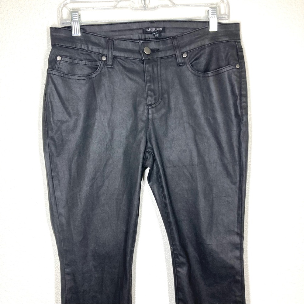 Eileen Fisher Waxed Black Jeans 10P Organic Cotton Coated Stretch Rock - Picture 5 of 16
